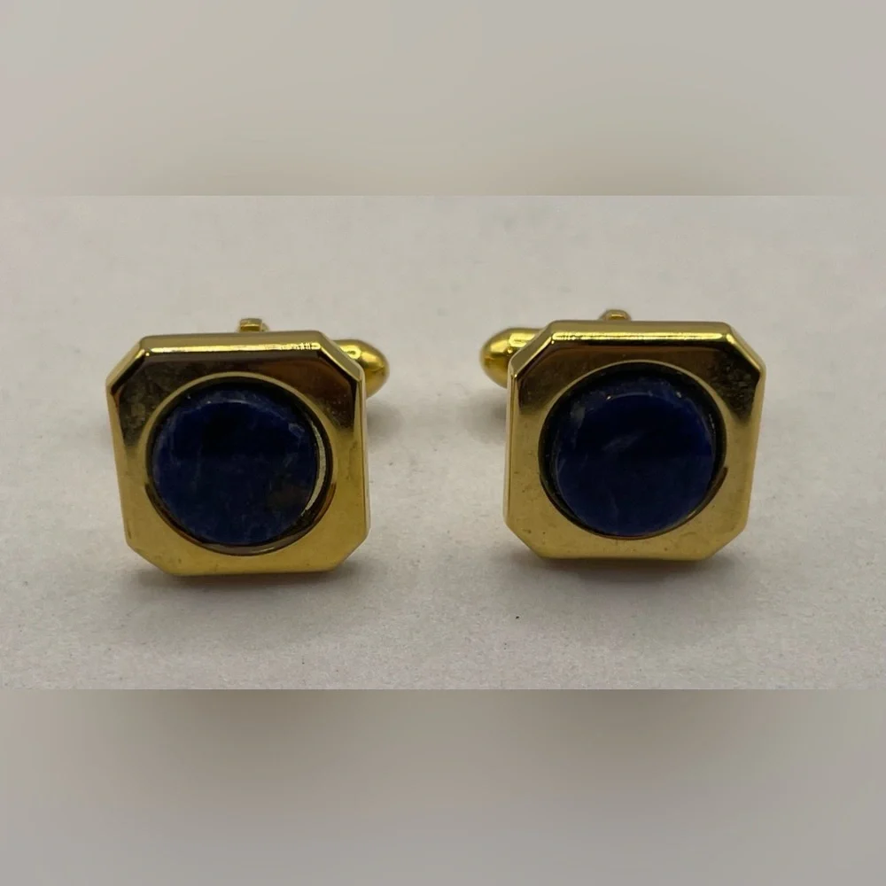 3 for $30 Gold Plated Men’s Square Cuff Link with Lapis Center